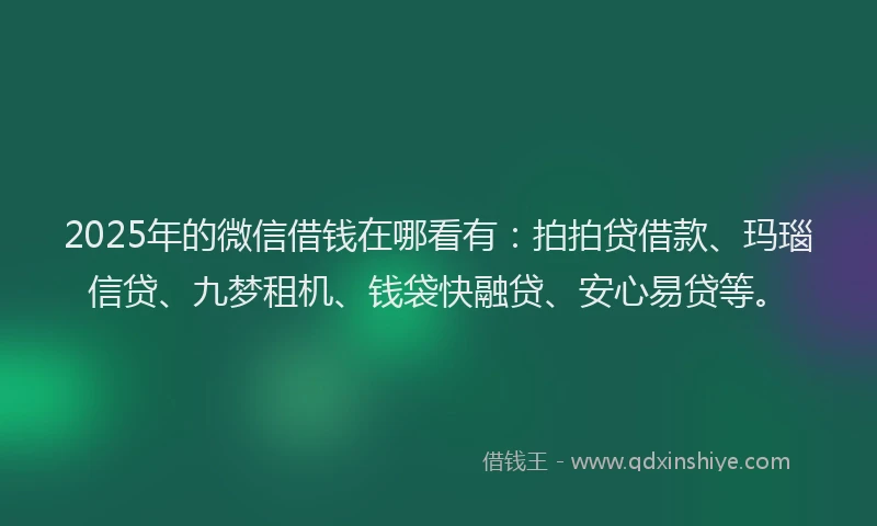 2025年的微信借钱在哪看有：拍拍贷借款、玛瑙信贷、九梦租机、钱袋快融贷、安心易贷等。