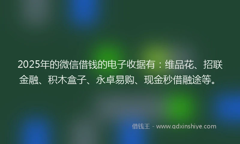 2025年的微信借钱的电子收据有：维品花、招联金融、积木盒子、永卓易购、现金秒借融途等。