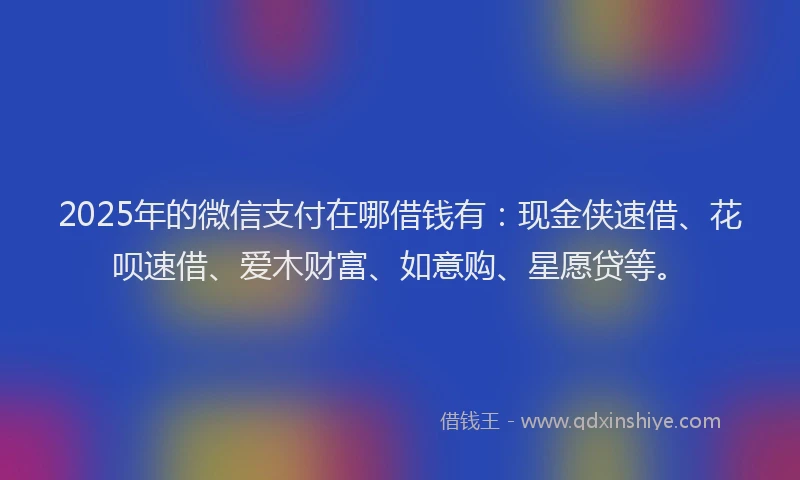 2025年的微信支付在哪借钱有：现金侠速借、花呗速借、爱木财富、如意购、星愿贷等。