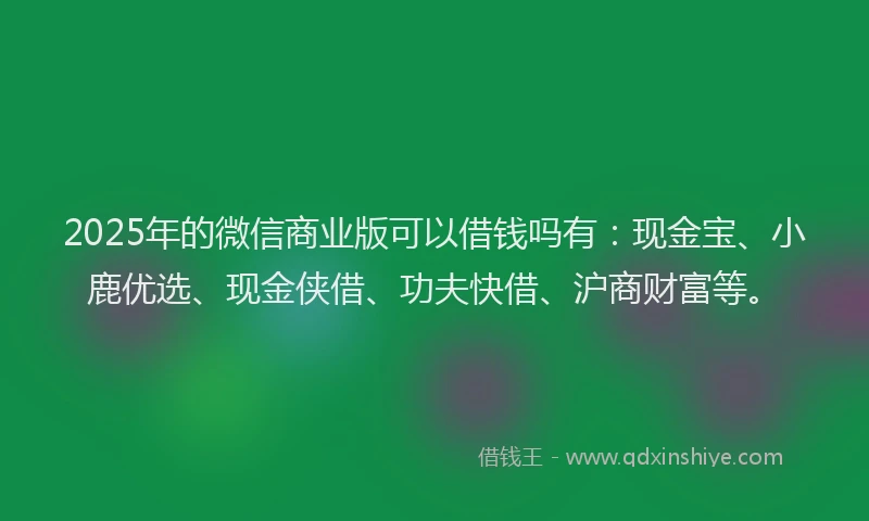 2025年的微信商业版可以借钱吗有：现金宝、小鹿优选、现金侠借、功夫快借、沪商财富等。