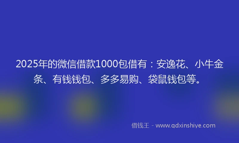 2025年的微信借款1000包借有：安逸花、小牛金条、有钱钱包、多多易购、袋鼠钱包等。