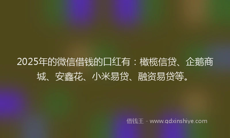2025年的微信借钱的口红有：橄榄信贷、企鹅商城、安鑫花、小米易贷、融资易贷等。