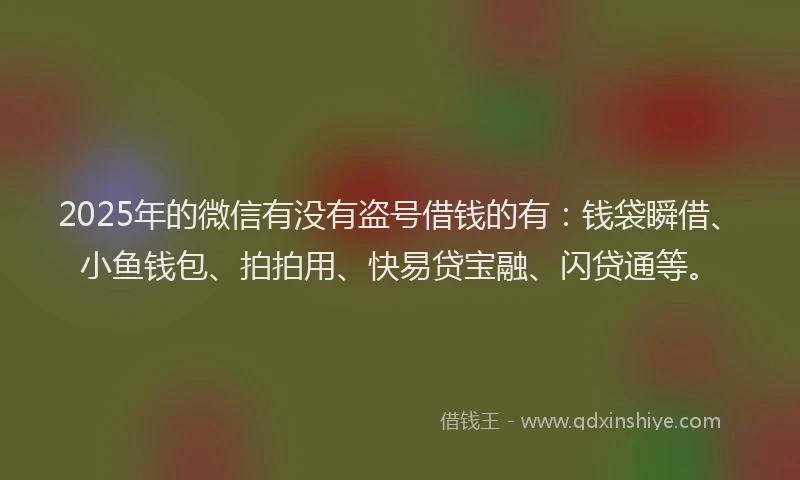2025年的微信有没有盗号借钱的有：钱袋瞬借、小鱼钱包、拍拍用、快易贷宝融、闪贷通等。