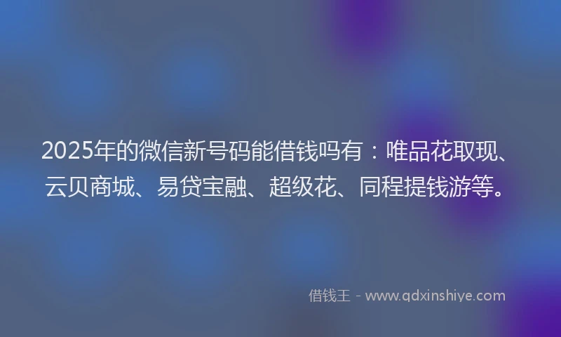 2025年的微信新号码能借钱吗有：唯品花取现、云贝商城、易贷宝融、超级花、同程提钱游等。
