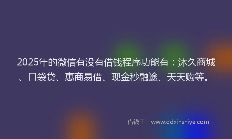 2025年的微信有没有借钱程序功能有：沐久商城、口袋贷、惠商易借、现金秒融途、天天购等。