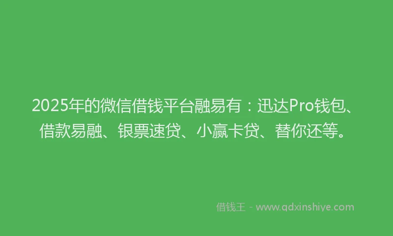 2025年的微信借钱平台融易有：迅达Pro钱包、借款易融、银票速贷、小赢卡贷、替你还等。