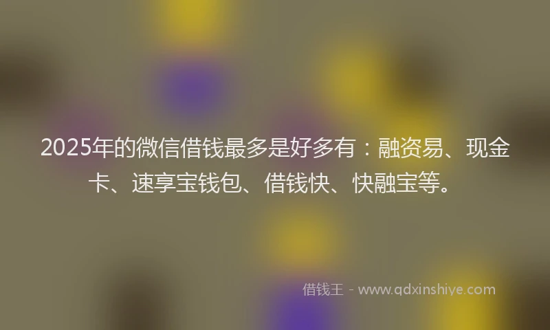 2025年的微信借钱最多是好多有：融资易、现金卡、速享宝钱包、借钱快、快融宝等。