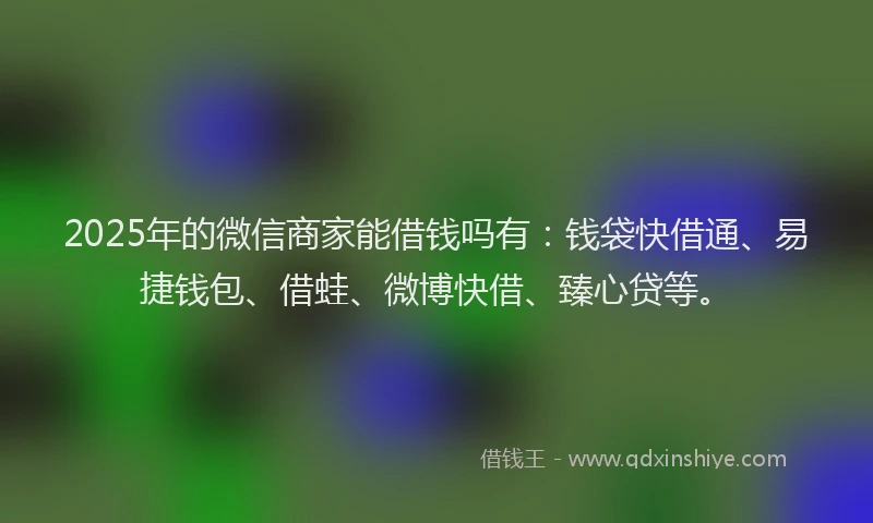 2025年的微信商家能借钱吗有：钱袋快借通、易捷钱包、借蛙、微博快借、臻心贷等。