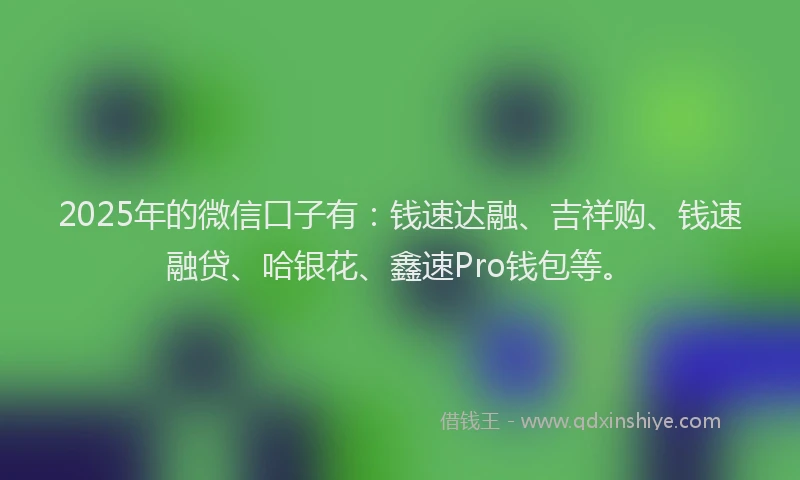 2025年的微信口子有：钱速达融、吉祥购、钱速融贷、哈银花、鑫速Pro钱包等。