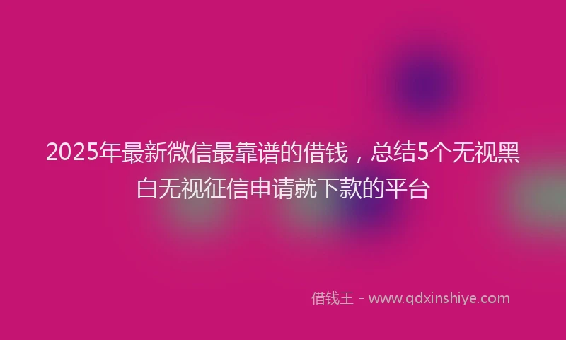 2025年最新微信最靠谱的借钱，总结5个无视黑白无视征信申请就下款的平台