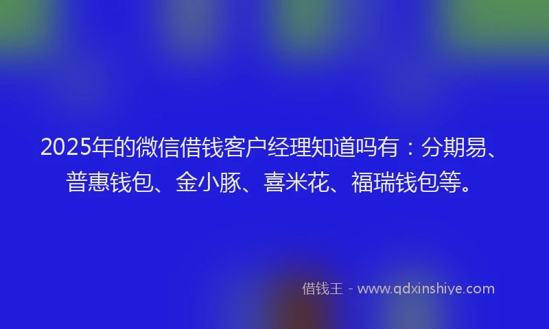 2025年的微信借钱客户经理知道吗有：分期易、普惠钱包、金小豚、喜米花、福瑞钱包等。