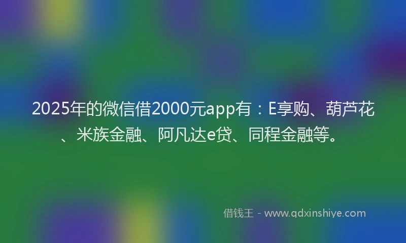 2025年的微信借2000元app有：E享购、葫芦花、米族金融、阿凡达e贷、同程金融等。