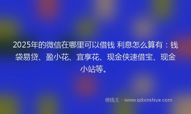 2025年的微信在哪里可以借钱 利息怎么算有：钱袋易贷、盈小花、宜享花、现金侠速借宝、现金小站等。