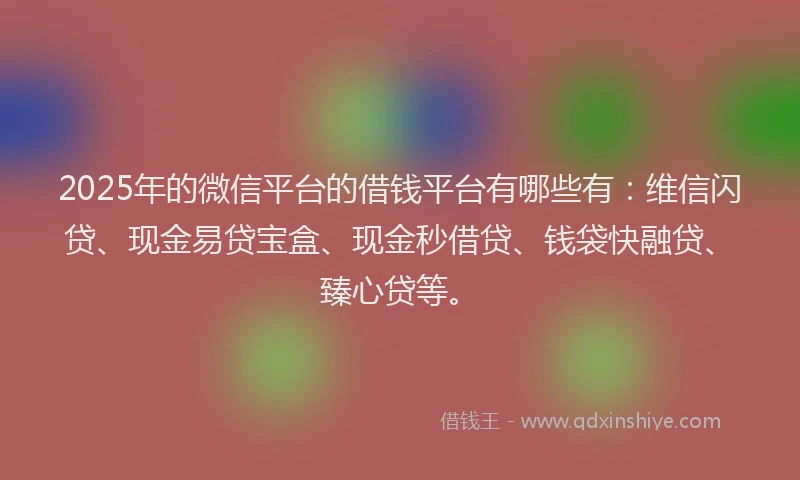 2025年的微信平台的借钱平台有哪些有：维信闪贷、现金易贷宝盒、现金秒借贷、钱袋快融贷、臻心贷等。