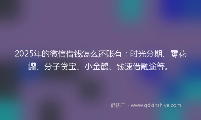 2025年的微信借钱怎么还账有：时光分期、零花罐、分子贷宝、小金鹤、钱速借融途等。