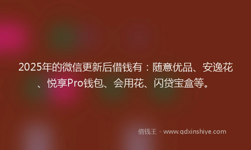2025年的微信更新后借钱有：随意优品、安逸花、悦享Pro钱包、会用花、闪贷宝盒等。