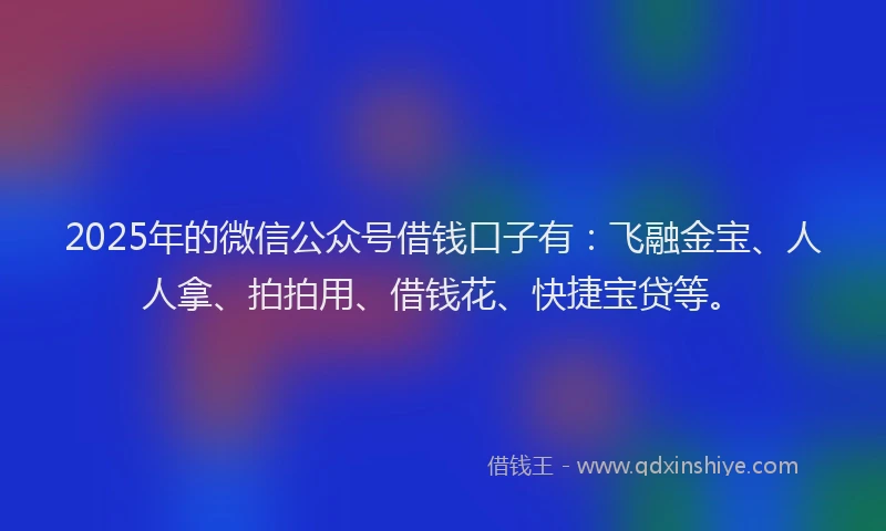 2025年的微信公众号借钱口子有：飞融金宝、人人拿、拍拍用、借钱花、快捷宝贷等。