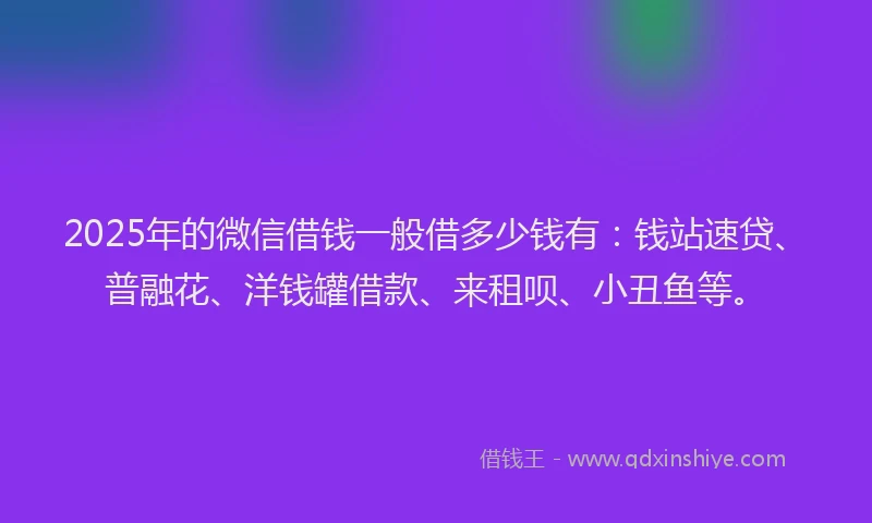 2025年的微信借钱一般借多少钱有：钱站速贷、普融花、洋钱罐借款、来租呗、小丑鱼等。