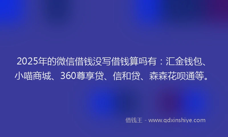 2025年的微信借钱没写借钱算吗有：汇金钱包、小喵商城、360尊享贷、信和贷、森森花呗通等。