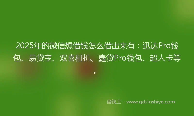 2025年的微信想借钱怎么借出来有：迅达Pro钱包、易贷宝、双喜租机、鑫贷Pro钱包、超人卡等。