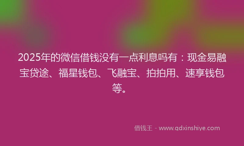2025年的微信借钱没有一点利息吗有：现金易融宝贷途、福星钱包、飞融宝、拍拍用、速享钱包等。