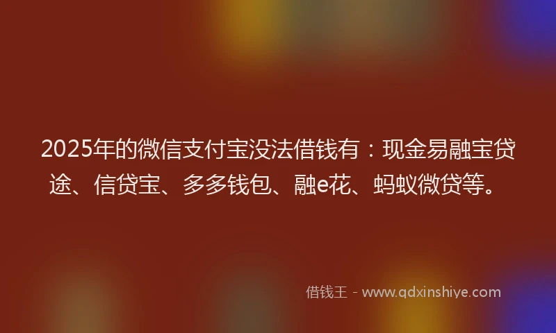 2025年的微信支付宝没法借钱有：现金易融宝贷途、信贷宝、多多钱包、融e花、蚂蚁微贷等。