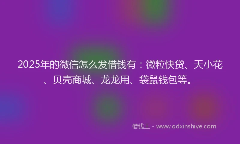 2025年的微信怎么发借钱有：微粒快贷、天小花、贝壳商城、龙龙用、袋鼠钱包等。