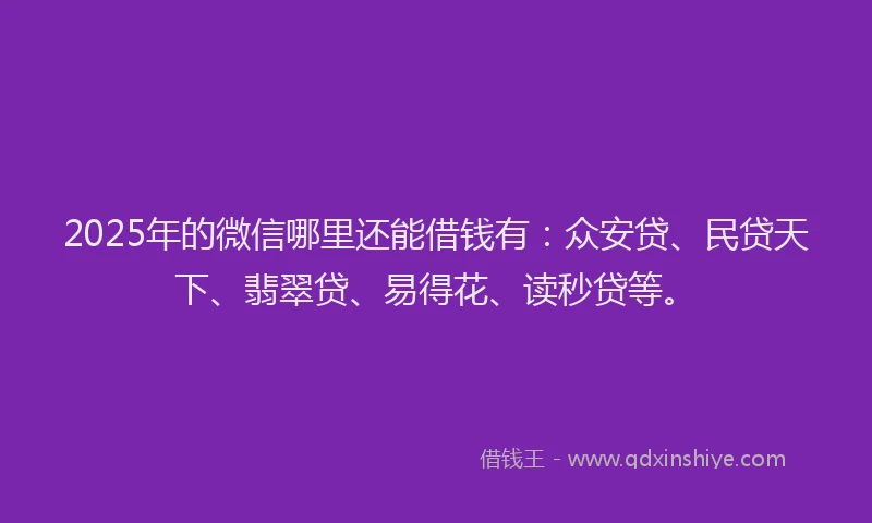 2025年的微信哪里还能借钱有：众安贷、民贷天下、翡翠贷、易得花、读秒贷等。