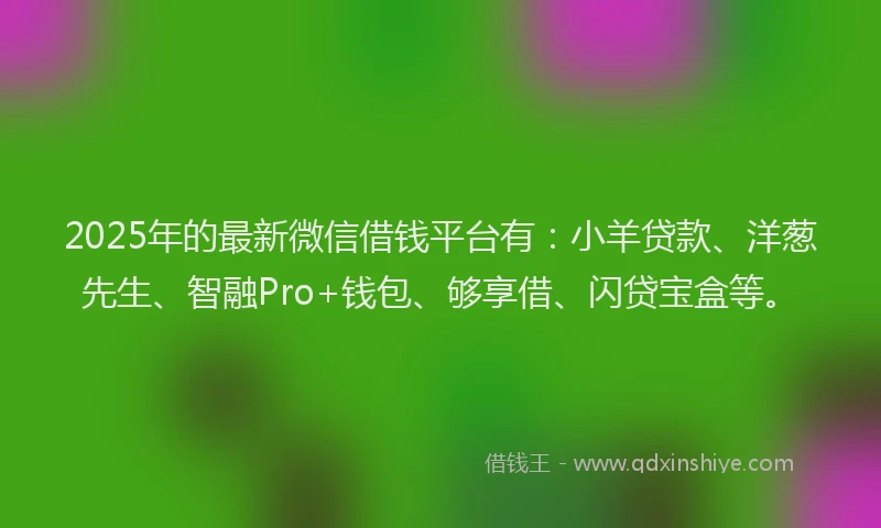 2025年的最新微信借钱平台有：小羊贷款、洋葱先生、智融Pro+钱包、够享借、闪贷宝盒等。