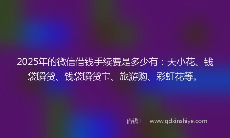 2025年的微信借钱手续费是多少有：天小花、钱袋瞬贷、钱袋瞬贷宝、旅游购、彩虹花等。