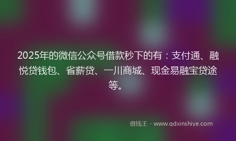 2025年的微信公众号借款秒下的有：支付通、融悦贷钱包、省薪贷、一川商城、现金易融宝贷途等。