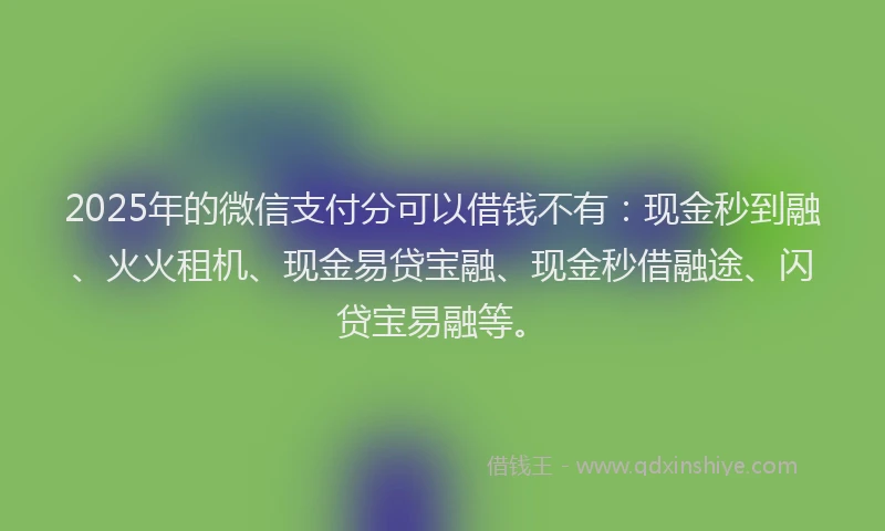 2025年的微信支付分可以借钱不有：现金秒到融、火火租机、现金易贷宝融、现金秒借融途、闪贷宝易融等。