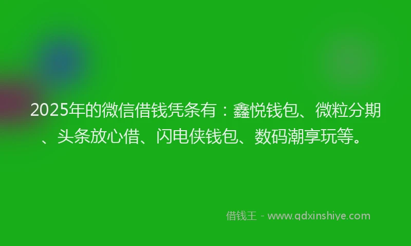 2025年的微信借钱凭条有：鑫悦钱包、微粒分期、头条放心借、闪电侠钱包、数码潮享玩等。