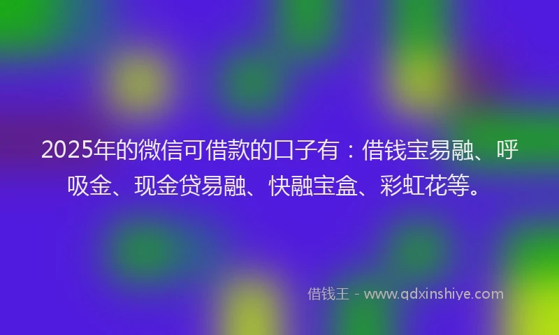 2025年的微信可借款的口子有：借钱宝易融、呼吸金、现金贷易融、快融宝盒、彩虹花等。