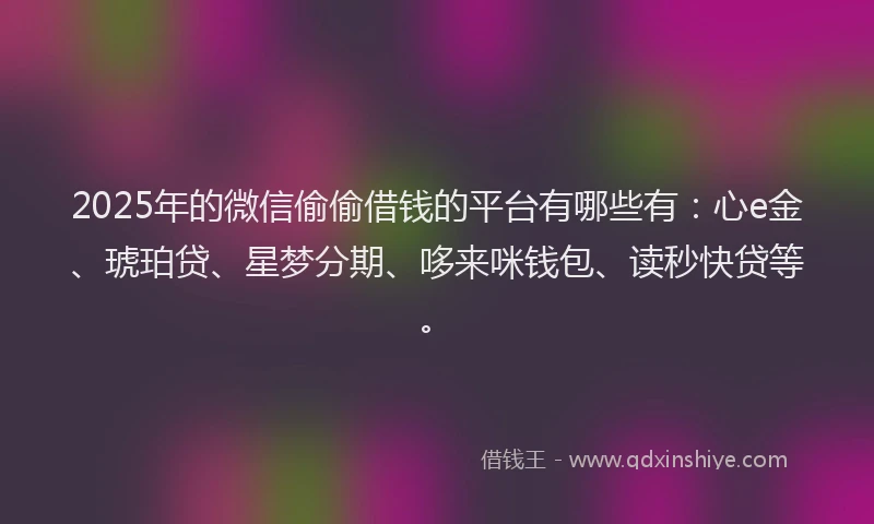 2025年的微信偷偷借钱的平台有哪些有：心e金、琥珀贷、星梦分期、哆来咪钱包、读秒快贷等。