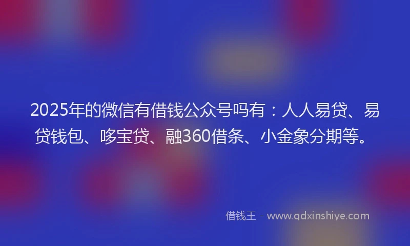 2025年的微信有借钱公众号吗有：人人易贷、易贷钱包、哆宝贷、融360借条、小金象分期等。