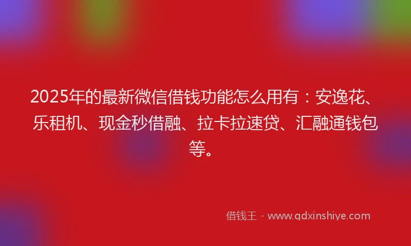2025年的最新微信借钱功能怎么用有：安逸花、乐租机、现金秒借融、拉卡拉速贷、汇融通钱包等。