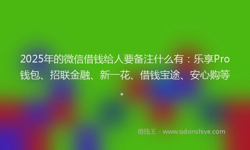 2025年的微信借钱给人要备注什么有：乐享Pro钱包、招联金融、新一花、借钱宝途、安心购等。