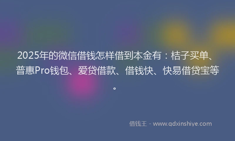 2025年的微信借钱怎样借到本金有：桔子买单、普惠Pro钱包、爱贷借款、借钱快、快易借贷宝等。
