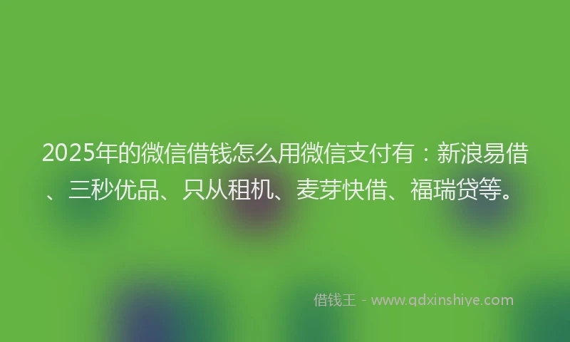 2025年的微信借钱怎么用微信支付有：新浪易借、三秒优品、只从租机、麦芽快借、福瑞贷等。