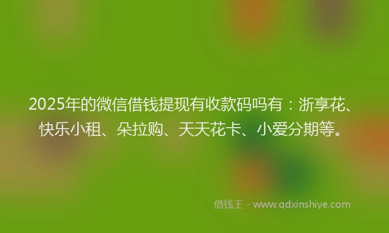 2025年的微信借钱提现有收款码吗有：浙享花、快乐小租、朵拉购、天天花卡、小爱分期等。