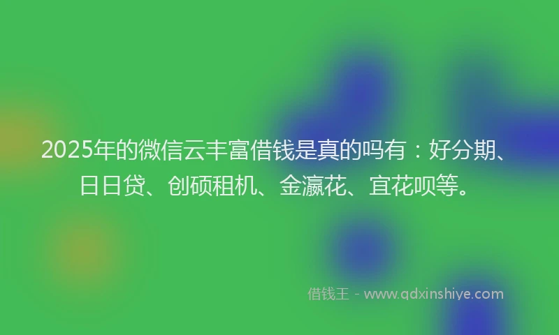 2025年的微信云丰富借钱是真的吗有：好分期、日日贷、创硕租机、金瀛花、宜花呗等。