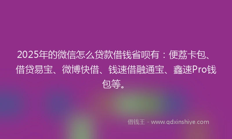 2025年的微信怎么贷款借钱省呗有：便荔卡包、借贷易宝、微博快借、钱速借融通宝、鑫速Pro钱包等。