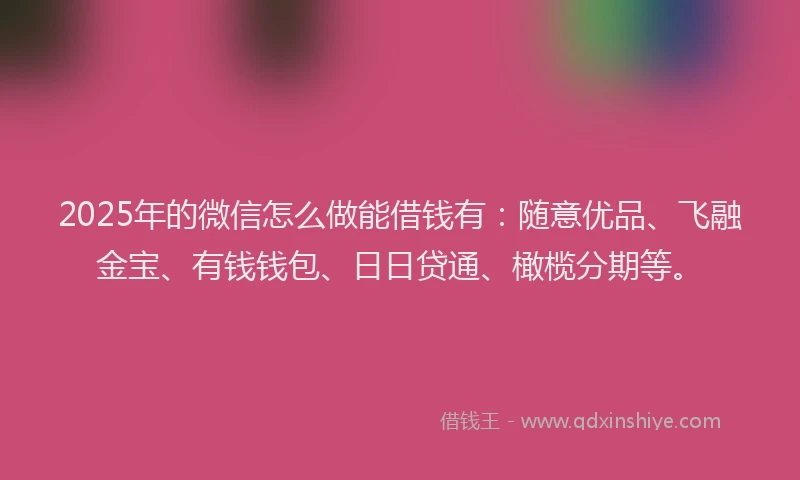 2025年的微信怎么做能借钱有：随意优品、飞融金宝、有钱钱包、日日贷通、橄榄分期等。