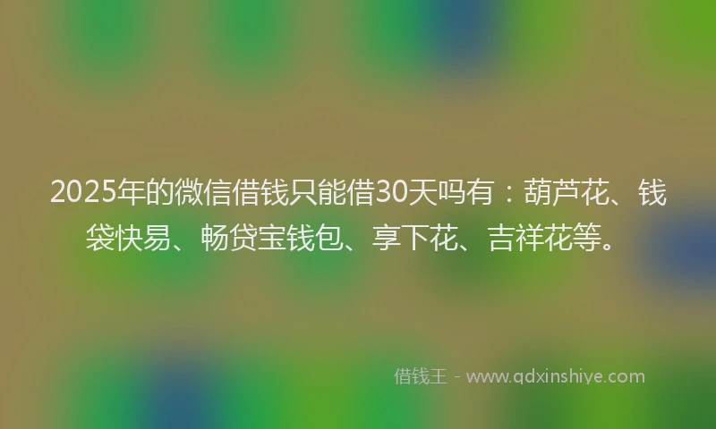 2025年的微信借钱只能借30天吗有：葫芦花、钱袋快易、畅贷宝钱包、享下花、吉祥花等。