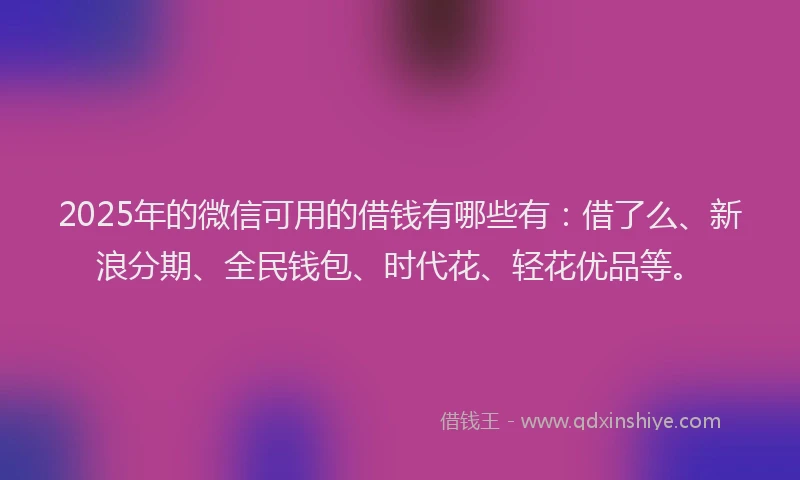 2025年的微信可用的借钱有哪些有：借了么、新浪分期、全民钱包、时代花、轻花优品等。