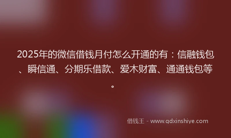 2025年的微信借钱月付怎么开通的有：信融钱包、瞬信通、分期乐借款、爱木财富、通通钱包等。