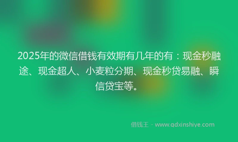 2025年的微信借钱有效期有几年的有：现金秒融途、现金超人、小麦粒分期、现金秒贷易融、瞬信贷宝等。