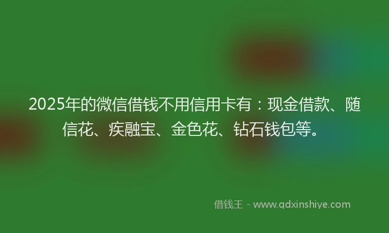 2025年的微信借钱不用信用卡有：现金借款、随信花、疾融宝、金色花、钻石钱包等。