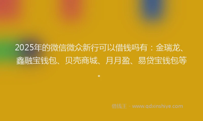 2025年的微信微众新行可以借钱吗有：金瑞龙、鑫融宝钱包、贝壳商城、月月盈、易贷宝钱包等。